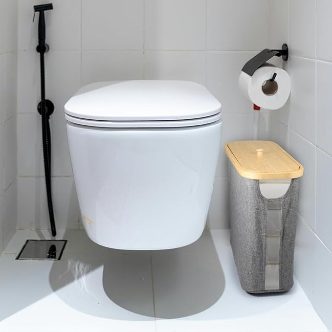 Picowe Toilet Paper Organizer Basket, Grey, Holds 9-12 Rolls, With Lid and Handle, Foldable, Multi-Purpose Storage for Bathroom