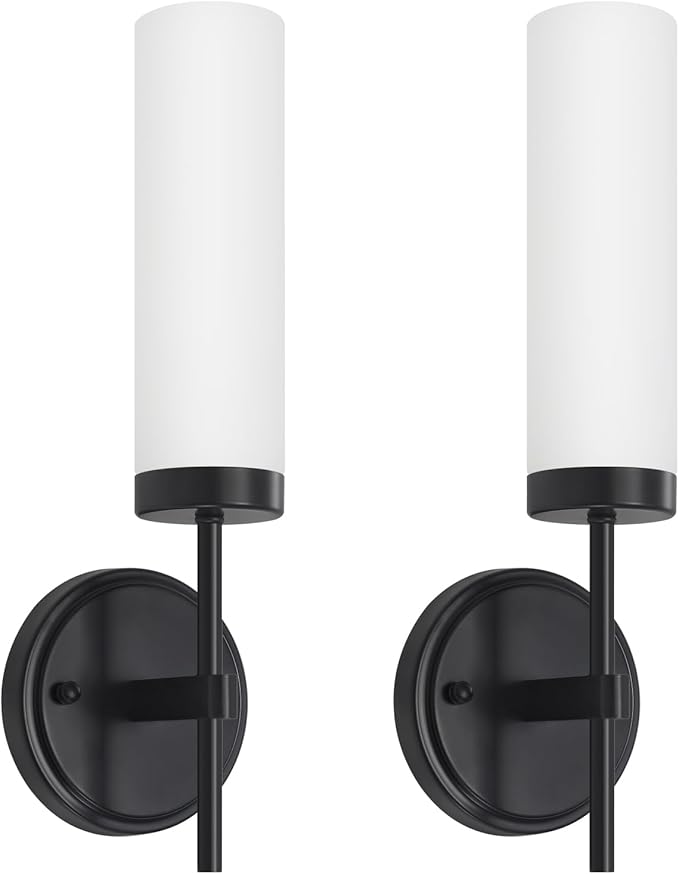Modern Black Wall Sconces Hardwired Bathroom Vanity Lights with White Frosted Glass, Sconces Wall Decor Set of 2, Wall Sconce Lighting Indoor Wall Lights for Bedroom Living Room Hallway UL-Listed