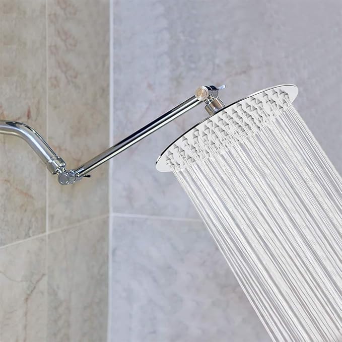 NearMoon Rain Shower Head with 11'' Adjustable Arm, High Pressure Stainless Steel Rainfall Shower, Ultra-Thin Design - Pressure Boosting (8 Inch, Chrome)