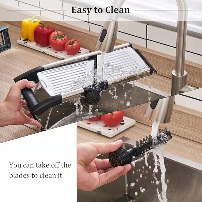 VEKAYA Mandoline Slicer, Mandoline Slicer for Kitchen, Adjustable Mandolin, Stainless Steel Mandoline, Vegetable Slicer, Potato, Onion, Cucumber, Tomato, Veggie Slicer with Cut-Resistant Gloves