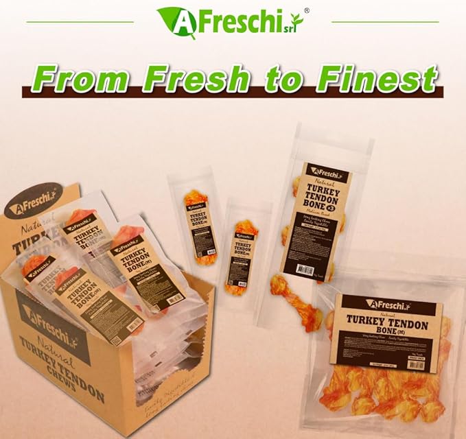 AFreschi Turkey Tendon of Dog Bones Shape, USA-Sourced, Limited-Ingredient, Rawhide-Free, Long-Lasting, All-Natural Dog Treats for Medium Dogs, 10 oz Pack (M)