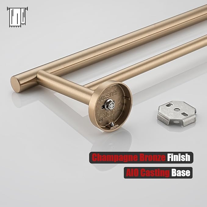 JQK Double Towel Bar Champagne Bronze, 27 Inch 304 Stainless Steel Thicken 0.8mm Towel Rack for Bathroom, Towel Holder Wall Mount, Useable Length 24 Inch, TB100L24-CB