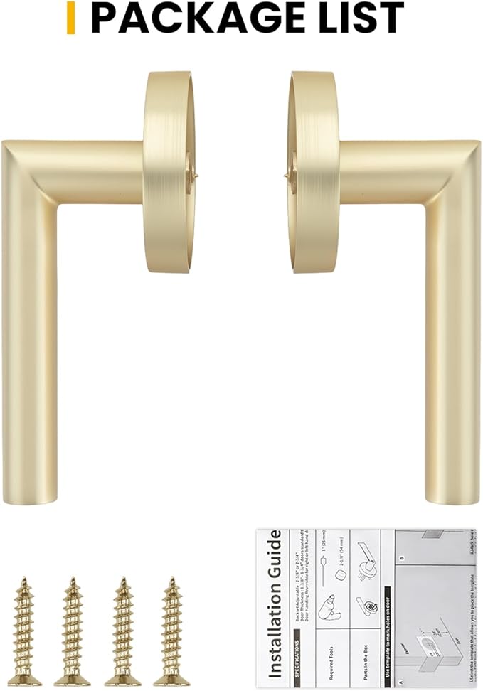 Goldenwarm Gold Door Handles Dummy, Bruhsed Gold Door Handle Zinc Alloy, No-Turning Dummy Door Levers for Closet Hallway(4 Pieces/2 Pack)