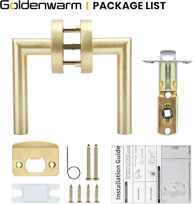 Goldenwarm Gold Closet Door Handles Interior, Brushed Brass Interior Passage Door Handles, Heavy Duty Zinc Alloy Brushed Gold Door Lever for Hall and Closet (1 Pack)