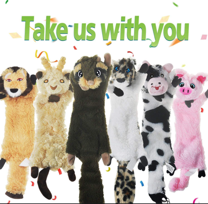 No Stuffing Squeaky Dog Toy Set – 6 Pack Plush Animal Toys