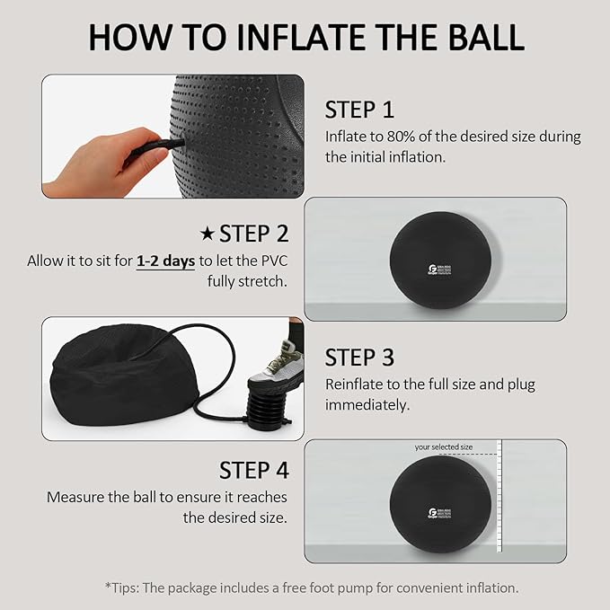 Gruper Yoga Ball, Multiple Sizes Non Slip Exercise Ball for Workout, Birthing, Balance, Stability, Pregnancy, 2200LB Capacity, Anti Burst Chair for Home and Office, Includes Quick Pump & Fitness Guide