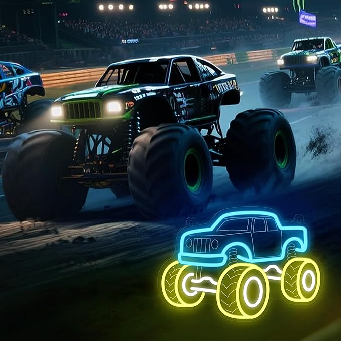 YuanDian Monster Truck Neon Sign, Neon Lights for Bedroom Gamer Room Wall Decor, Gift Ideas for Teen Boys Nephew Son Grandson