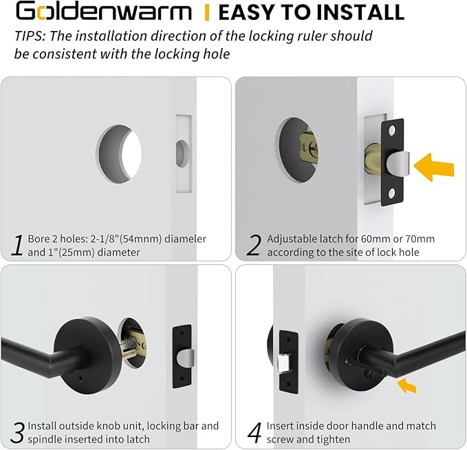 Goldenwarm Black Door Handles Interior, Privacy Matte Black Interior Door Handles, Heavy Duty Zinc Alloy Black Door Lever for Bedroom and Bathroom (1 Pack)