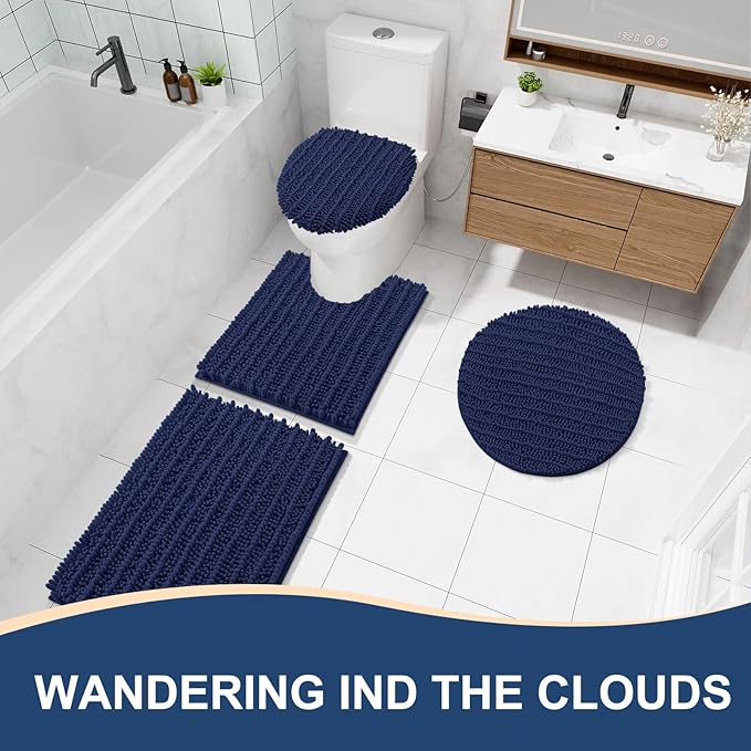 Arotive Luxury Chenille Bathroom Rug Mat, Extra Soft Thick Absorbent Shaggy Bath Rugs, Non-Slip Machine Wash Dry, Plush Bath Mats for Bathroom, Shower and Tub, 60x20, Navy