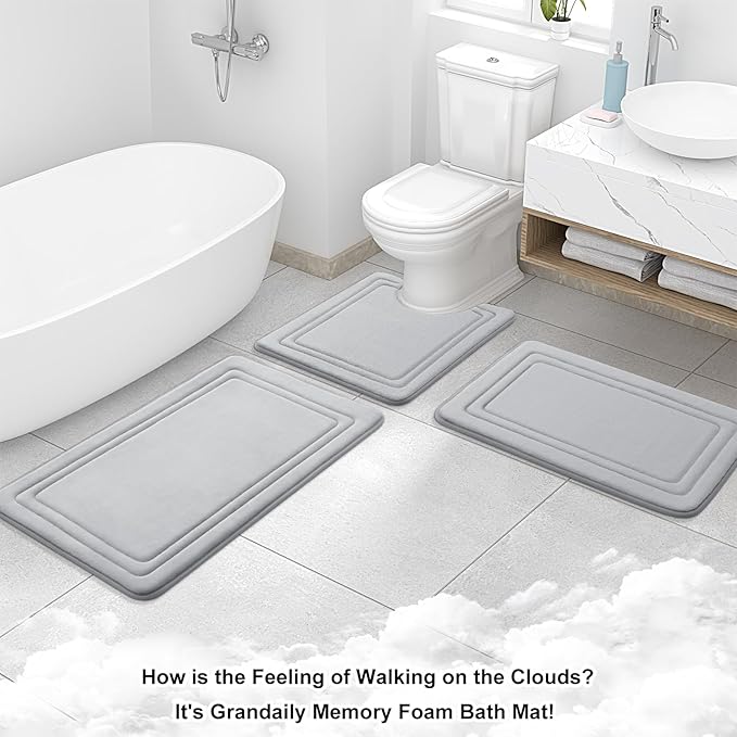Grandaily Memory Foam Bath Mat Rug 59x20, Ultra Soft, Non-Slip and Absorbent Bathroom Rugs, Machine Wash Dry, Comfortable Bath Carpet for Bathroom Floor, Tub and Shower, Grey