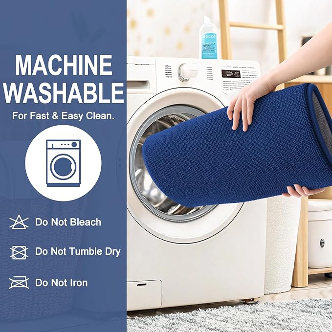 OLANLY Thick Memory Foam Bath Mat Rug 59x20, Extra Soft Absorbent Bathroom Rug, Quick Dry Bath Mats, Non-Slip, Machine Washable Carpet for Bathroom, Tub and Shower, Home Decor Accessories, Navy