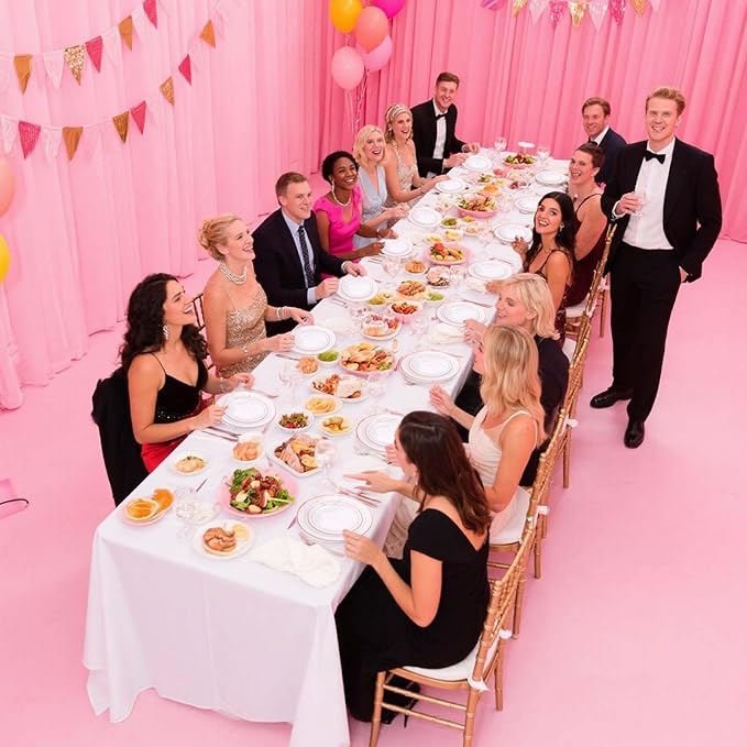 WELLIFE 350Pcs Rose Gold Plastic Plates for 50 Guests - Clear Plates for Party,Disposable Dinnerware Set Includes 100 Rose Gold plates,150 Silverware,50 Napkins,50 Cups for Party and Wedding