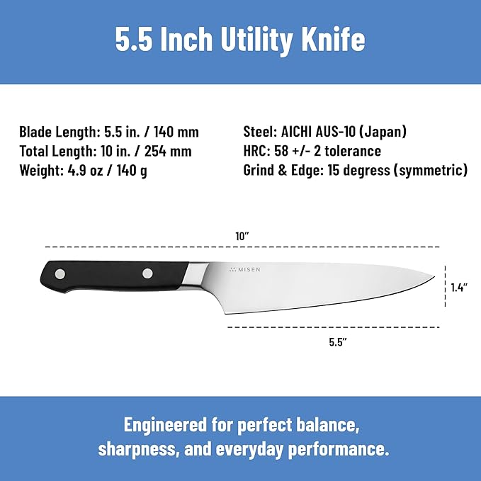 Misen 5.5" Utility Knife – High Carbon Japanese AUS-10 Stainless Steel – Hybrid German & Japanese Blade – Precision Kitchen Knife for Professionals & Home Cooks – Ultimate Cutting Performance - Black