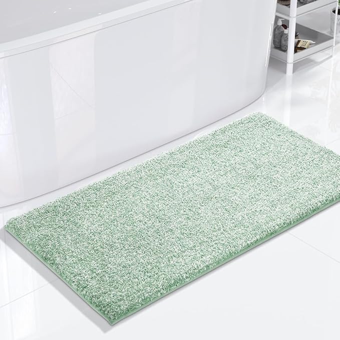 Yimobra Bathroom Runner Rug Non Slip Washable, Soft Absorbent Microfiber Long Bath Mat, Dual-Tone Decor Rug with Rubber Backing for Floor, Tub and Hallway,56x24,Home Essentials,Green and White