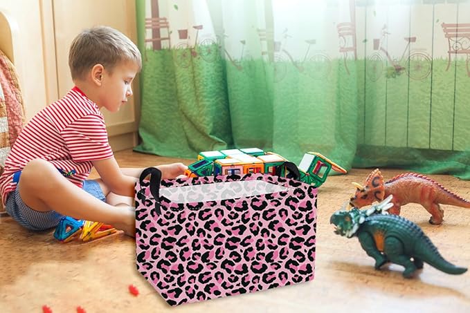 Pink Leopard Kids Storage Basket – Toy Organizer Bin