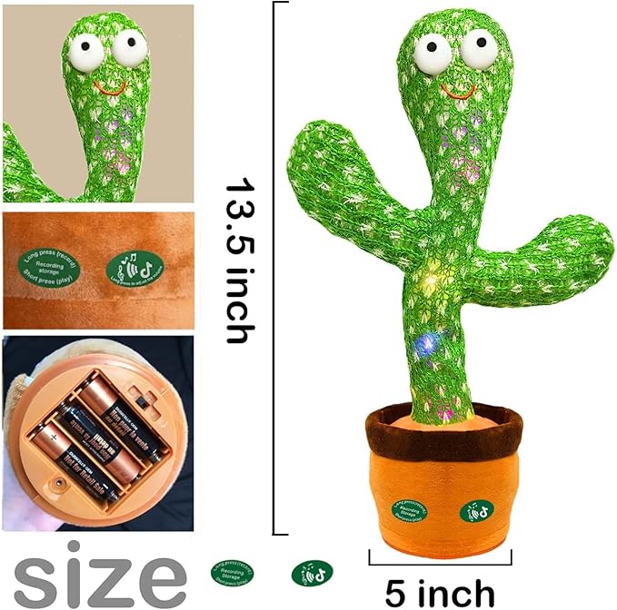 Christmas Dancing Talking Cactus Toy Mimics Back, Cactus Baby Toy Singing Mimicking Repeating Recording, Silly Sunny The Cactus Gift Yarn Bag Wrapped with 3xAA Battery (Volume Adjustment)