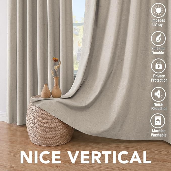 H.VERSAILTEX 100% Blackout Curtains for Bedroom Thermal Insulated Linen Textured Curtains Heat and Full Light Blocking Drapes Living Room Curtains 2 Panel Sets, Cobblestone, 52x96 Inch