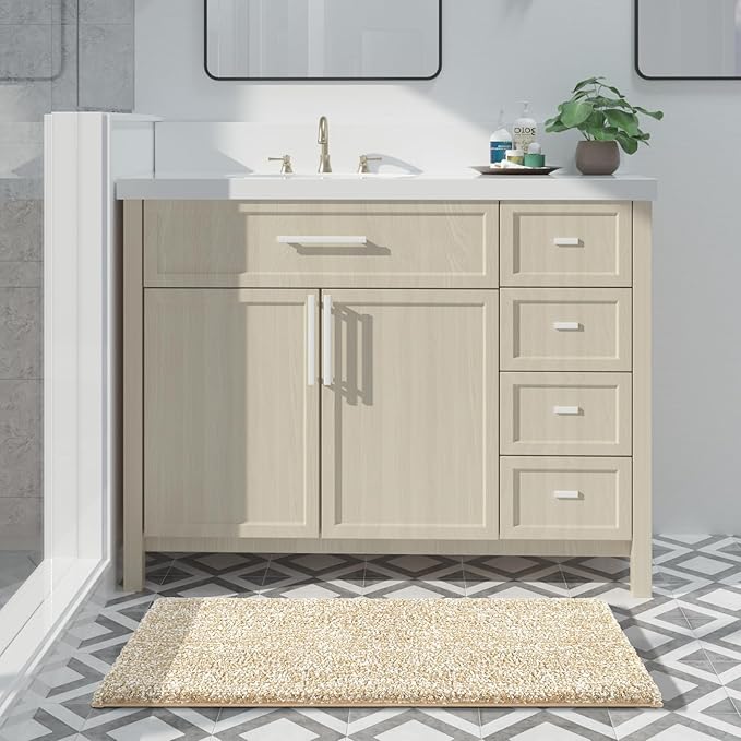 Yimobra Large Bathroom Rugs Non Slip Washable, Soft Absorbent Microfiber Bath Mat,Dual-Tone Decor Rug with Rubber Backing for Bathroom Floor,Tub and Shower,36x24,Home Essentials,Light Beige and White