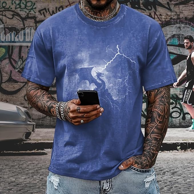 Mens Dragon Grpahic T-Shirts Short Sleeve 100% Cotton Crewneck Big and Tall Outdoor Summer Quick Dry Undershirts