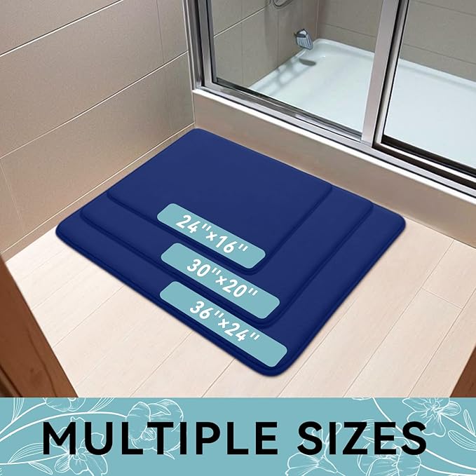 Smiry Memory Foam Bath Mat 70x24, Extra Soft and Absorbent Bathroom Mats, Non Slip Washable Carpet for Floor, Shower and Tub, Navy Blue
