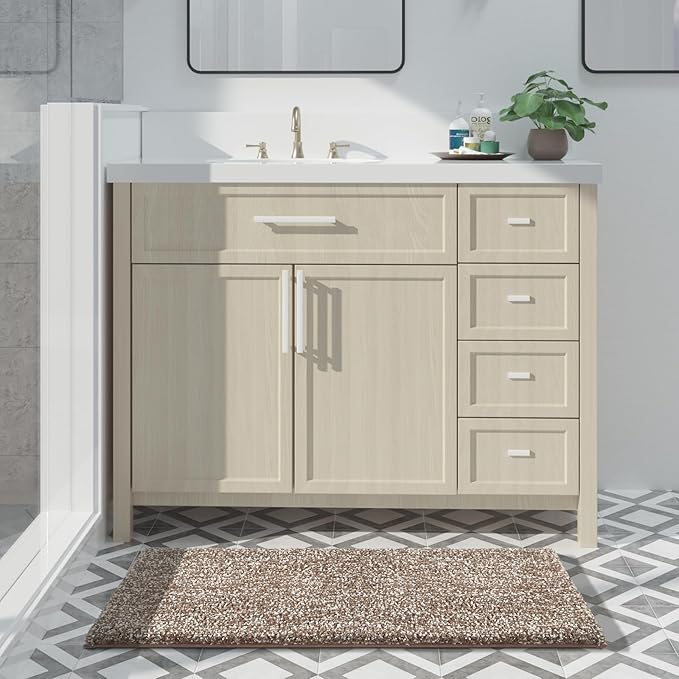 Yimobra Large Bathroom Rugs Non Slip Washable, Soft Absorbent Microfiber Bath Mat,Dual-Tone Decor Rug with Rubber Backing for Bathroom Floor,Tub and Shower,36x24,Home Essentials,Brown and White