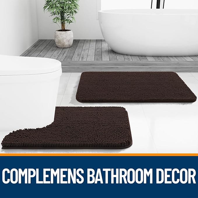 OLANLY Bathroom Rugs 47x32, Extra Soft Absorbent Chenille Bath Rugs, Rubber Backing Quick Dry, Machine Washable Bath Mats for Bathroom Floor, Tub and Shower, Home Decor Accessories, Brown