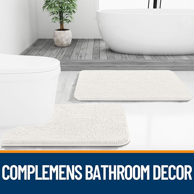 OLANLY Bathroom Rugs 40x32, Extra Soft Absorbent Chenille Bath Rugs, Rubber Backing Quick Dry, Machine Washable Bath Mats for Bathroom Floor, Tub and Shower, Home Decor Accessories, Ivory