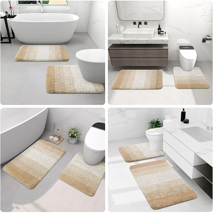 Arotive Microfiber Bathroom Rugs, Shaggy Soft and Absorbent Bath Rug, Non-Slip, Thick Plush Machine Washable Dry Bath Mats for Bathroom, Tub and Shower, 59x24, Camel, Rectangular