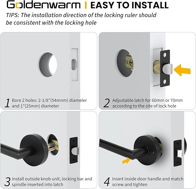 Goldenwarm Black Door Handles Interior, Matte Black Closet Door Handle Indoor, Black Passage Door Lever for Hall and Closet, Zinc Alloy, 1 Pack