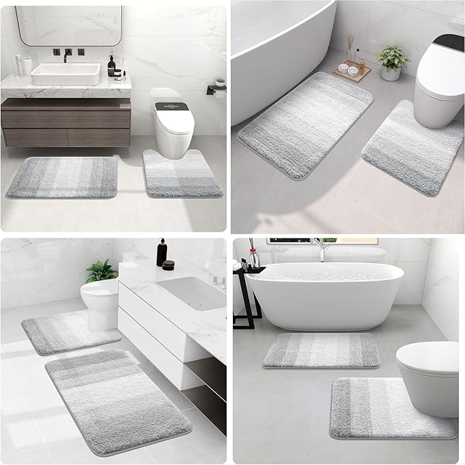 Arotive Microfiber Bathroom Rugs, Shaggy Soft and Absorbent Bath Rug, Non-Slip, Thick Plush Machine Washable Dry Bath Mats for Bathroom, Tub and Shower, 59x20, Light Grey, Rectangular