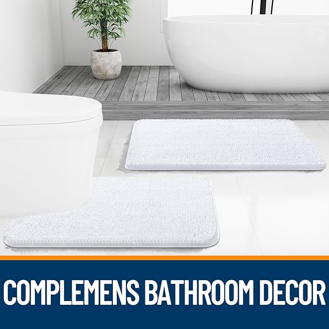 OLANLY Bathroom Rugs 47x17, Extra Soft Absorbent Chenille Bath Rugs, Rubber Backing Quick Dry, Machine Washable Bath Mats for Bathroom Floor, Tub and Shower, Home Decor Accessories, White