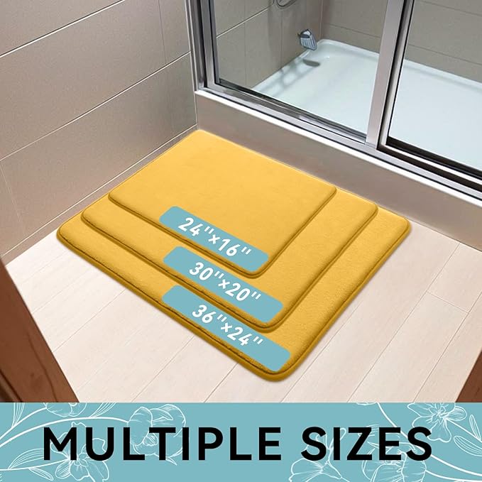 Smiry Memory Foam Bath Mat 47x20, Extra Soft and Absorbent Bathroom Mats, Non Slip Washable Carpet for Floor, Shower and Tub, Yellow