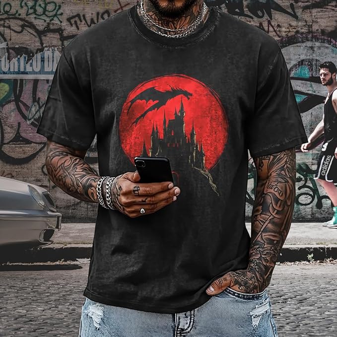 Mens Dragon Grpahic T-Shirts Short Sleeve 100% Cotton Crewneck Big and Tall Outdoor Summer Quick Dry Undershirts