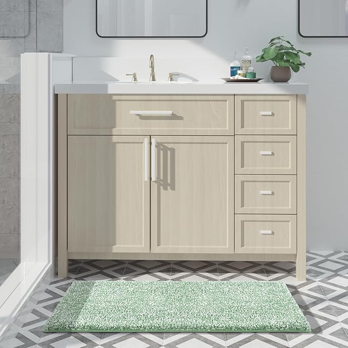 Yimobra Large Bathroom Rugs Non Slip Washable, Soft Absorbent Microfiber Bath Mat,Dual-Tone Decor Rug with Rubber Backing for Bathroom Floor,Tub and Shower,36x24,Home Essentials,Green and White