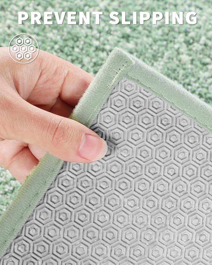 Yimobra Long Bathroom Rug Non Slip Washable, Soft Absorbent Microfiber Bath Mat, Dual-Tone Decor Rug with Rubber Backing for Bathroom Floor,Tub and Shower,47x24,Home Essentials,Green and White