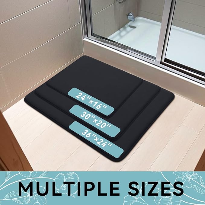 Smiry Memory Foam Bath Mat 40x24, Extra Soft and Absorbent Bathroom Mats, Non Slip Washable Carpet for Floor, Shower and Tub, Black