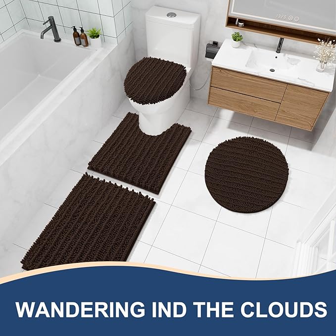 Arotive Luxury Chenille Bathroom Rug Mat, Extra Soft Thick Absorbent Shaggy Bath Rugs, Non-Slip Machine Wash Dry, Plush Bath Mats for Bathroom, Shower and Tub, 40x24, Brown