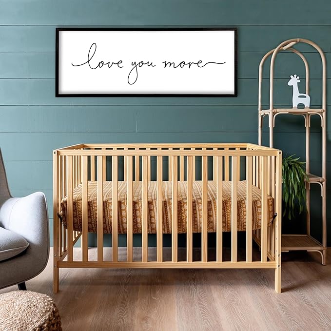 Love You More Sign Wall Decor Art 40"X15" Master Bedroom Guest Room Above Over Bed for Home Couple Rustic Large Wood Framed Wall Hanging (Black)