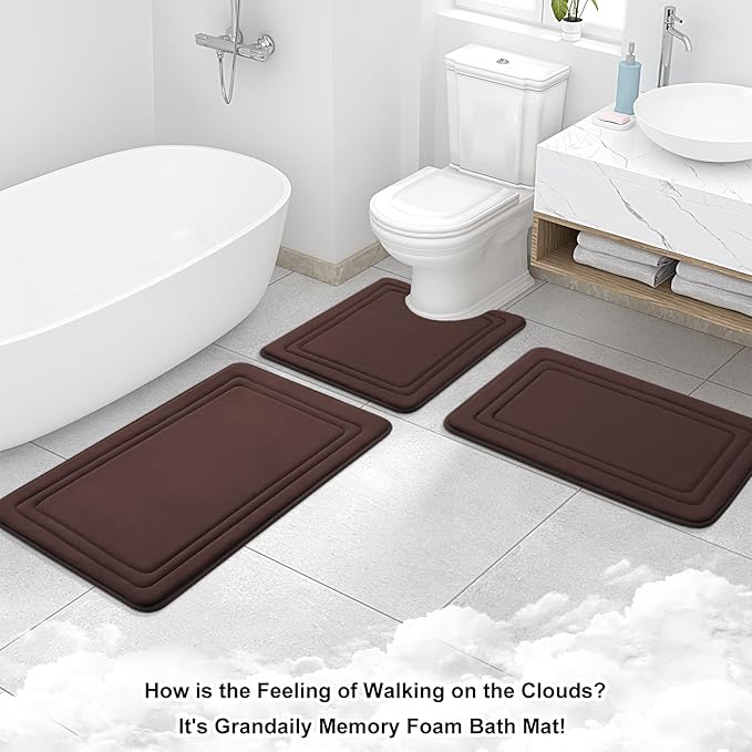 Grandaily Memory Foam Bath Mat Rug 47x24, Ultra Soft, Non-Slip and Absorbent Bathroom Rugs, Machine Wash Dry, Comfortable Bath Carpet for Bathroom Floor, Tub and Shower, Brown