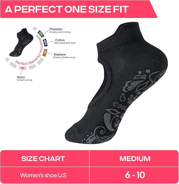 CoolMate Pilates Socks with Grips for Women, Yoga Socks, Crew Non Slip Women for Barre, Pilates Gifts