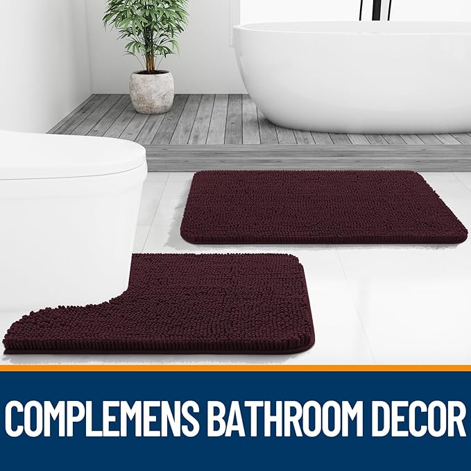 OLANLY Bathroom Rugs 44x24, Extra Soft Absorbent Chenille Bath Rugs, Rubber Backing Quick Dry, Machine Washable Bath Mats for Bathroom Floor, Tub and Shower, Home Decor Accessories, Black Cherry