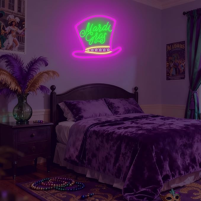 Mardi Gras Neon Sign Dimmable LED Sign, Mardi Gras Decorations Neon Light for Party Home Bedroom Wall Decor