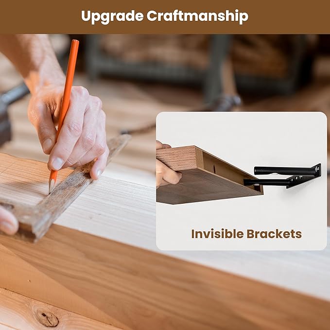 Axeman 16Inch Floating Shelves for Wall, 2 Pack Shelves for Bedroom, Bathroom, Kitchen, Hanging Wall Mounted Rustic Wood Shelf with Invisible Brackets for Books Decor, Walnut