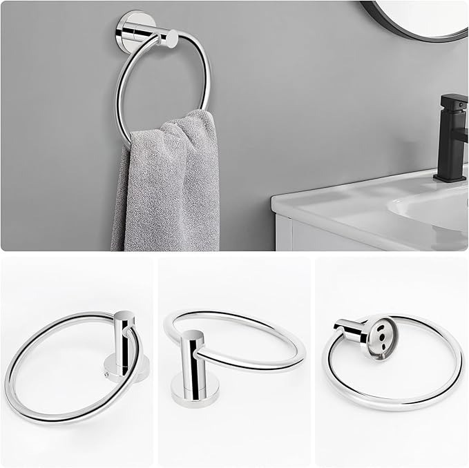 NearMoon 5 Pieces Bathroom Hardware Set SUS304 Thicken Stainless Steel-Towel Rack Kit Include 24" Towel Rod + Bath Towel Ring + Toilet Paper Holder +2 Robe Towel Hooks Bath Accessories (Chrome Finish)