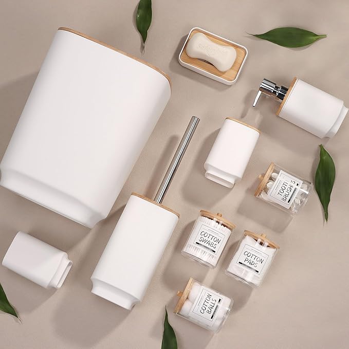 IMAVO Bathroom Accessories Set,White Bathroom Set,11 Pieces Bathroom Accessory Set,Trash Can for Bathroom Accessories Décor and Housewarming Gifts