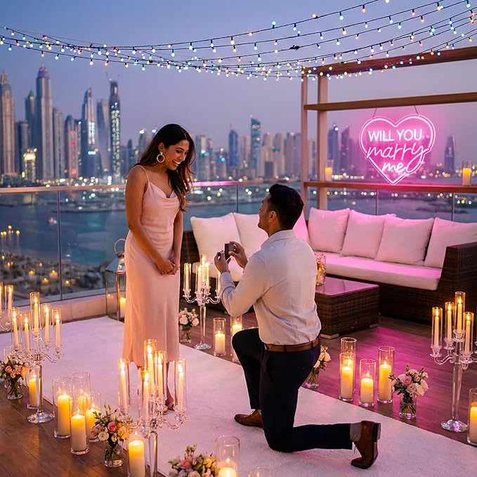 Will You Marry Me Neon Sign Pink Heart LED Light for Proposal Decor, Romantic Engagement Decoration USB Powered LED Wall Sign for Wedding, Valentine’s Day, Anniversary, Bedroom Decor