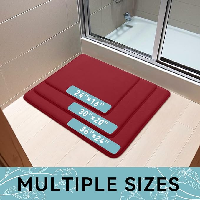 Smiry Memory Foam Bath Mat 70x24, Extra Soft and Absorbent Bathroom Mats, Non Slip Washable Carpet for Floor, Shower and Tub, Burgundy