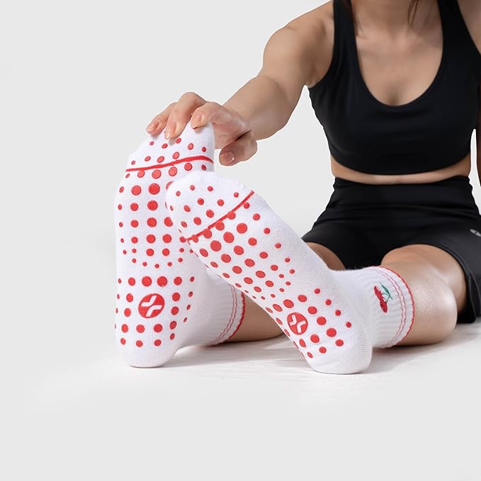 CoolMate Pilates Socks with Grips for Women, Yoga Socks, Crew Non Slip Women for Barre, Pilates Gifts