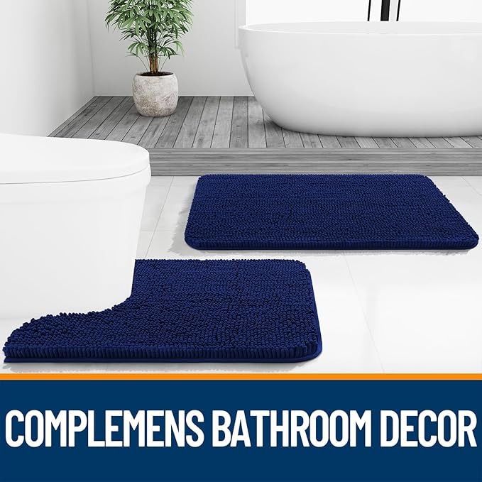 OLANLY Bathroom Rugs 47x32, Extra Soft Absorbent Chenille Bath Rugs, Rubber Backing Quick Dry, Machine Washable Bath Mats for Bathroom Floor, Tub and Shower, Home Decor Accessories, Navy