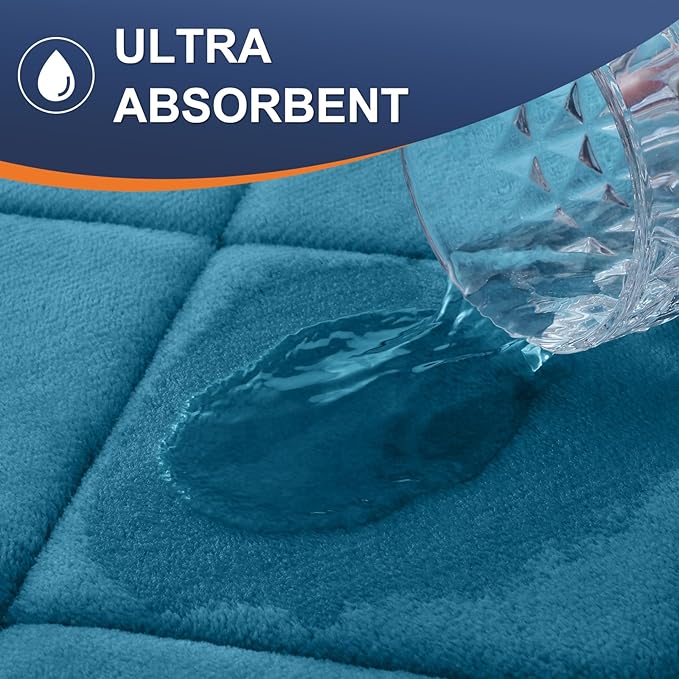 OLANLY Memory Foam Bath Mat 70x24, Ultra Soft and Absorbent Bathroom Rugs, Machine Washable, Comfortable Bath Carpet for Bathroom Floor, Tub and Shower, Peacock Blue